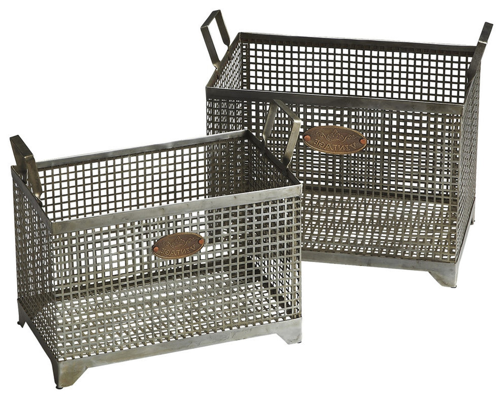 Set of 2 Iron Storage Baskets By Homeroots | Bins, Baskets & Buckets | Modishstore - 3