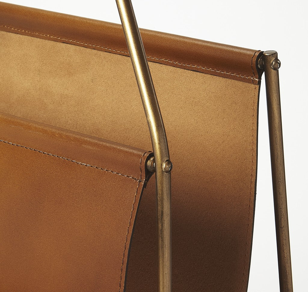 Brown Leather Magazine Basket By Homeroots | Bookends | Modishstore - 6