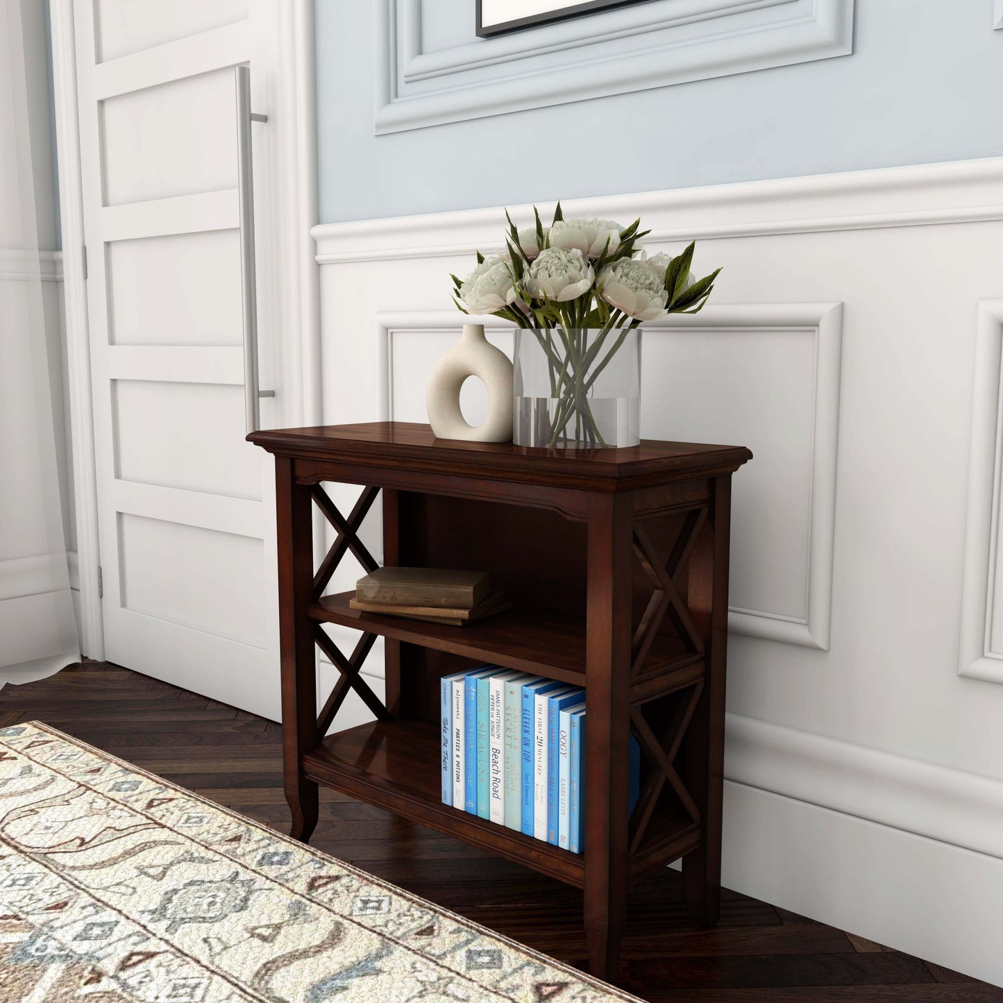 Newport Plantation Cherry Low Bookcase By Homeroots | Bookcases | Modishstore