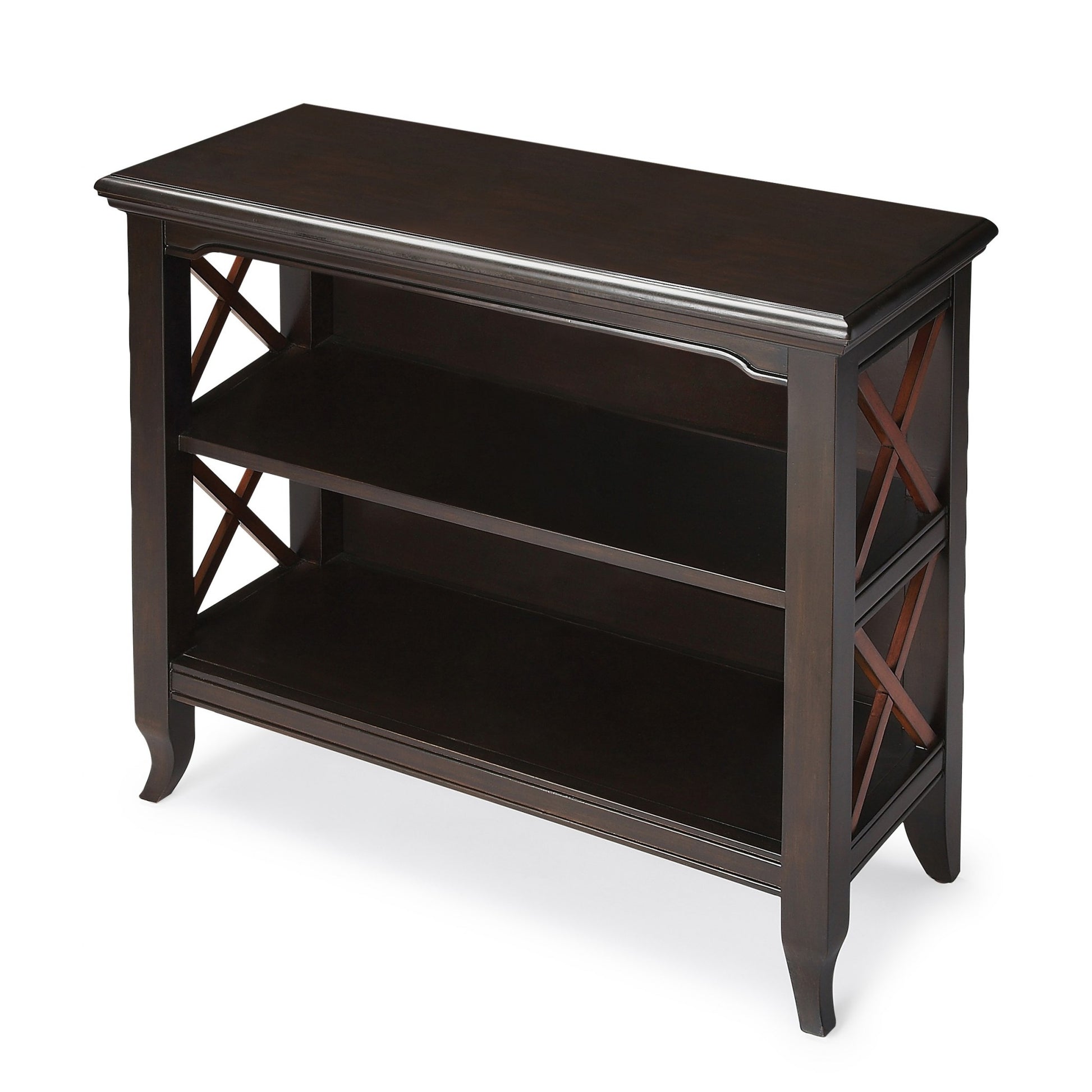 Newport Black & Cherry Low Bookcase By Homeroots | Bookcases | Modishstore