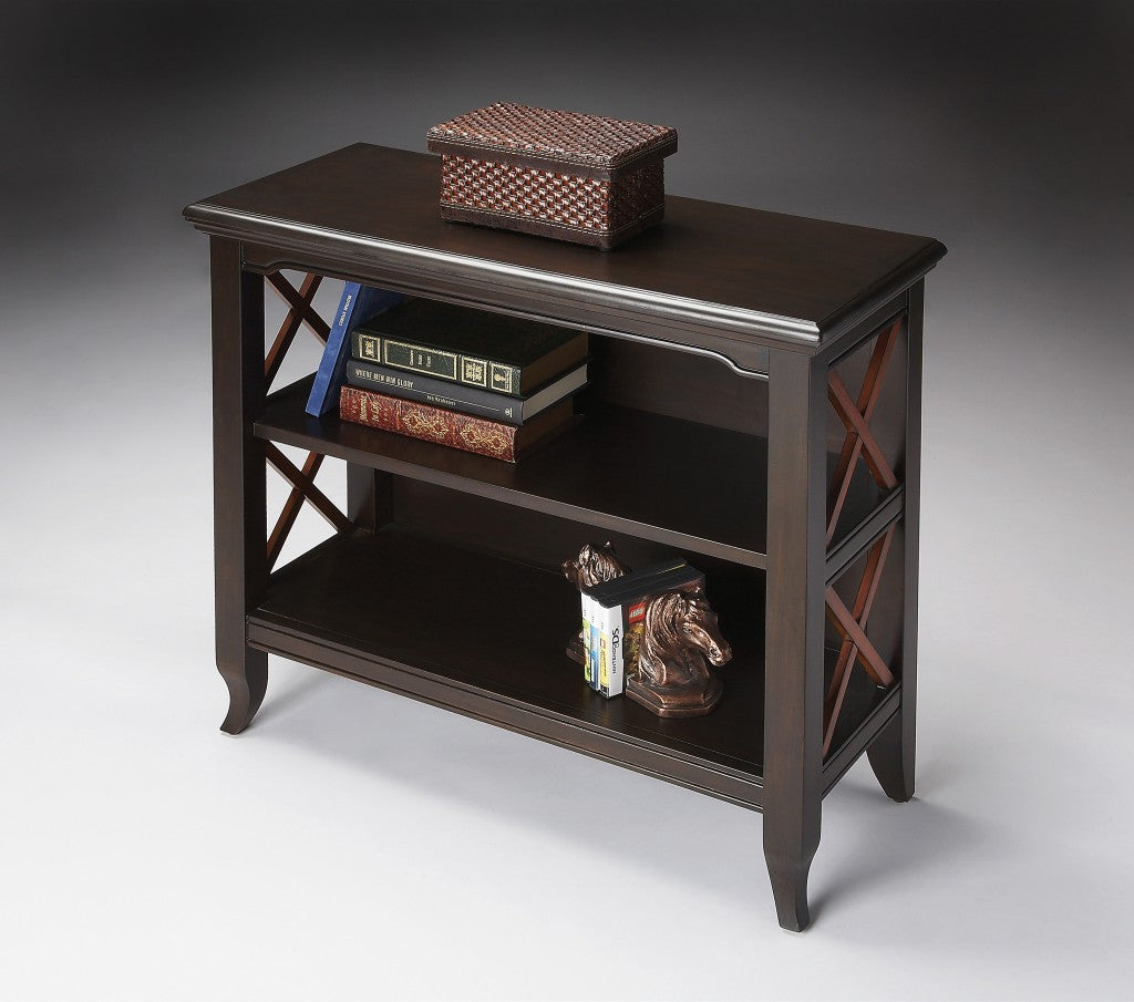 Newport Black & Cherry Low Bookcase By Homeroots | Bookcases | Modishstore - 2
