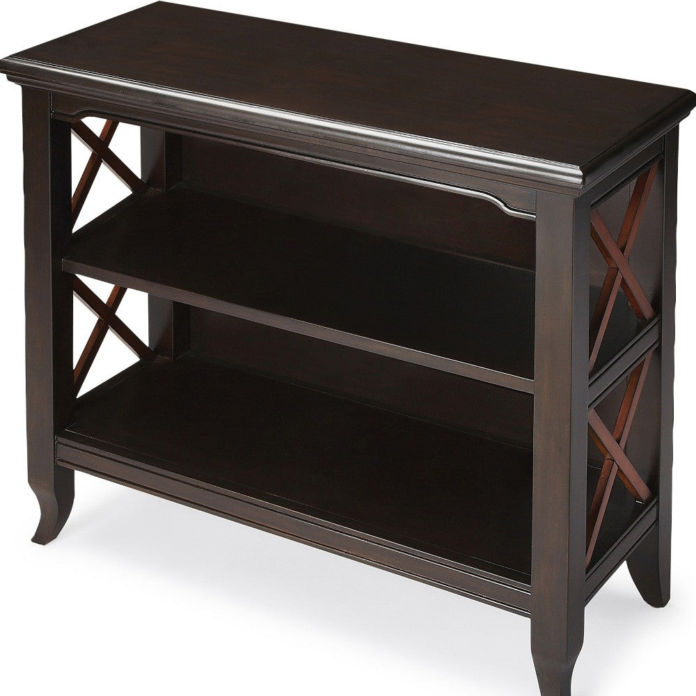 Newport Black & Cherry Low Bookcase By Homeroots | Bookcases | Modishstore - 4