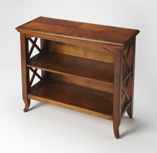 Newport Olive Ash Burl Low Bookcase By Homeroots | Bookcases | Modishstore