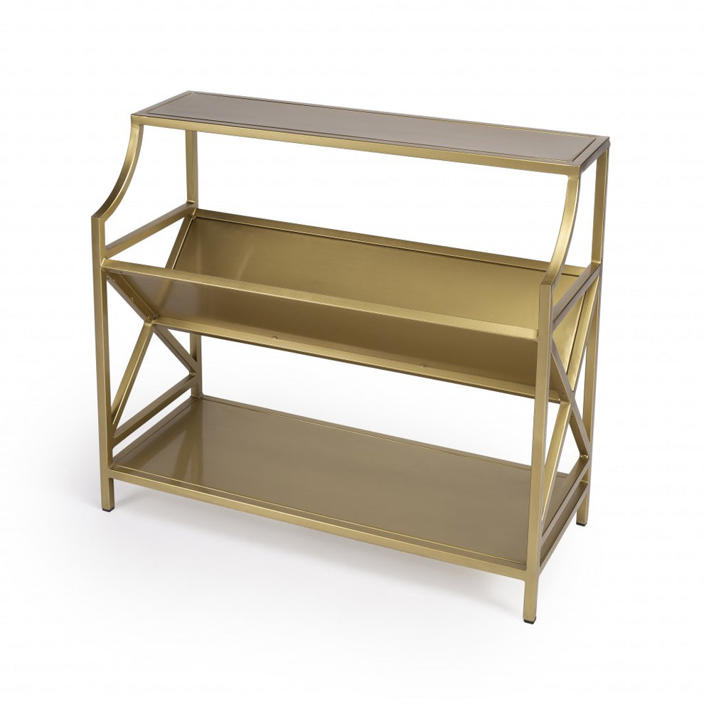 Keats Antique Gold Library Bookcase By Homeroots | Bookcases | Modishstore - 2