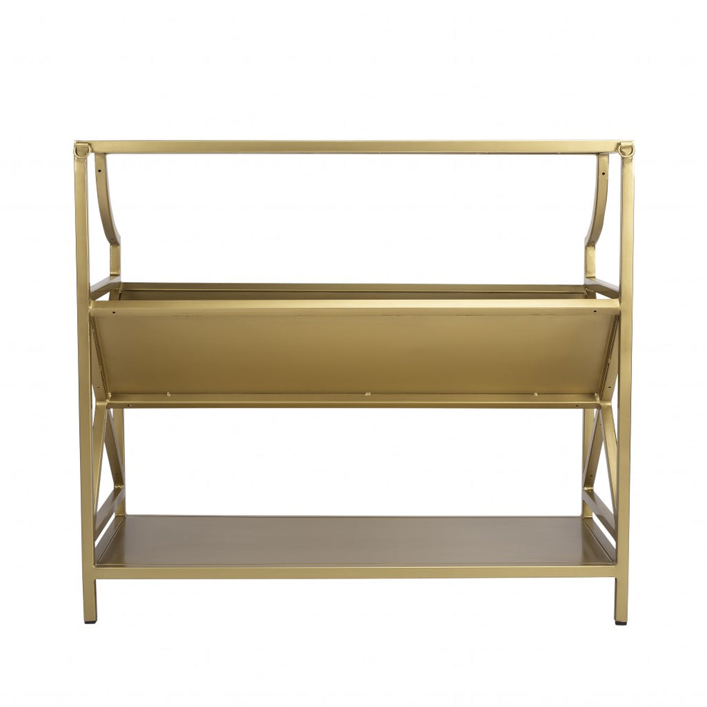 Keats Antique Gold Library Bookcase By Homeroots | Bookcases | Modishstore - 7