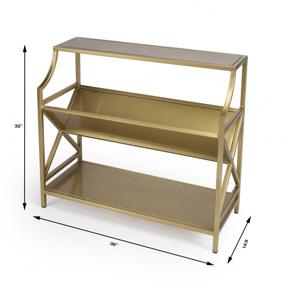 Keats Antique Gold Library Bookcase By Homeroots | Bookcases | Modishstore - 9