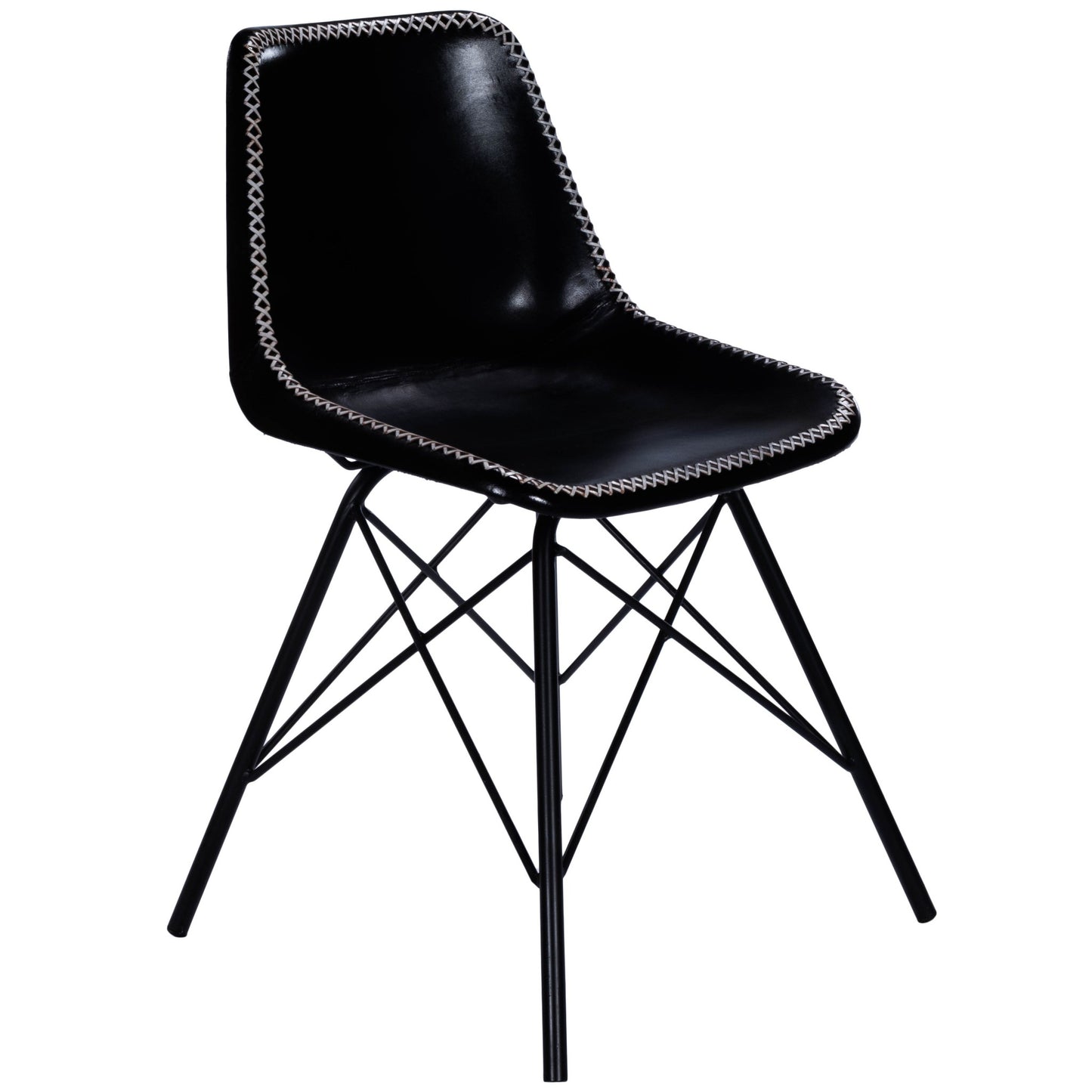 Black Contrast Stitch Leather Dining Chair By Homeroots | Dining Chairs | Modishstore