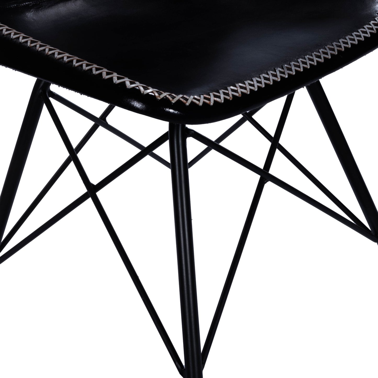 Black Contrast Stitch Leather Dining Chair By Homeroots | Dining Chairs | Modishstore - 3