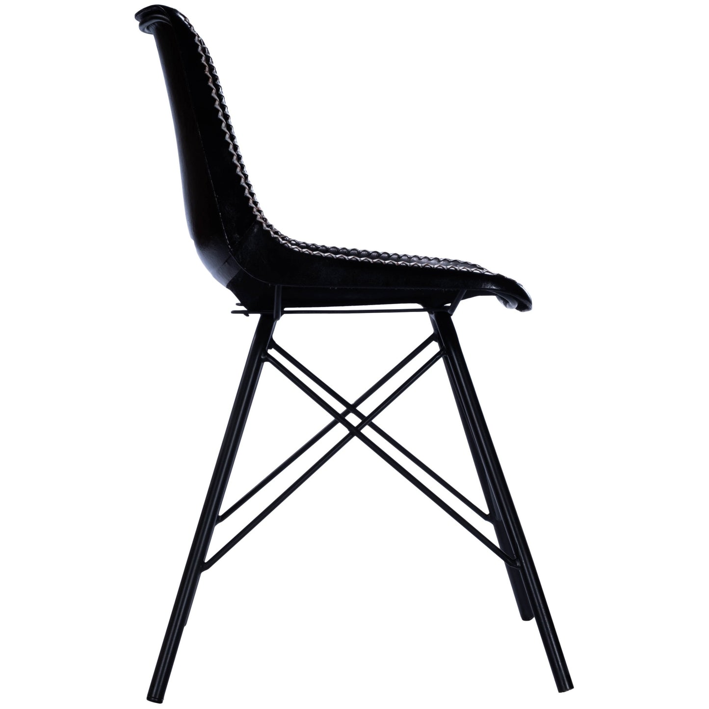 Black Contrast Stitch Leather Dining Chair By Homeroots | Dining Chairs | Modishstore - 4