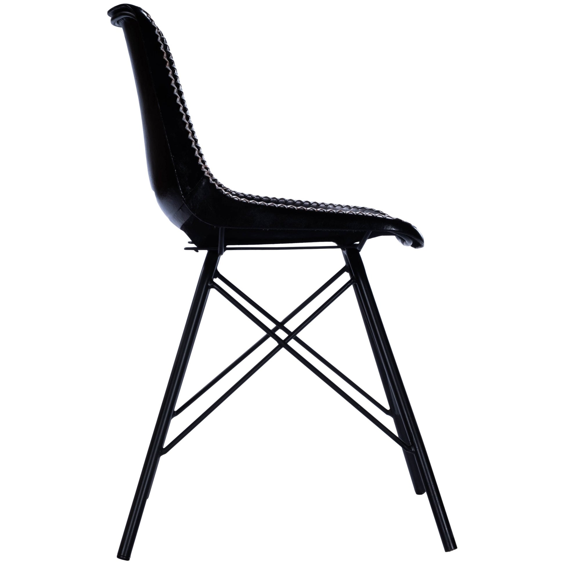 Black Contrast Stitch Leather Dining Chair By Homeroots | Dining Chairs | Modishstore - 4