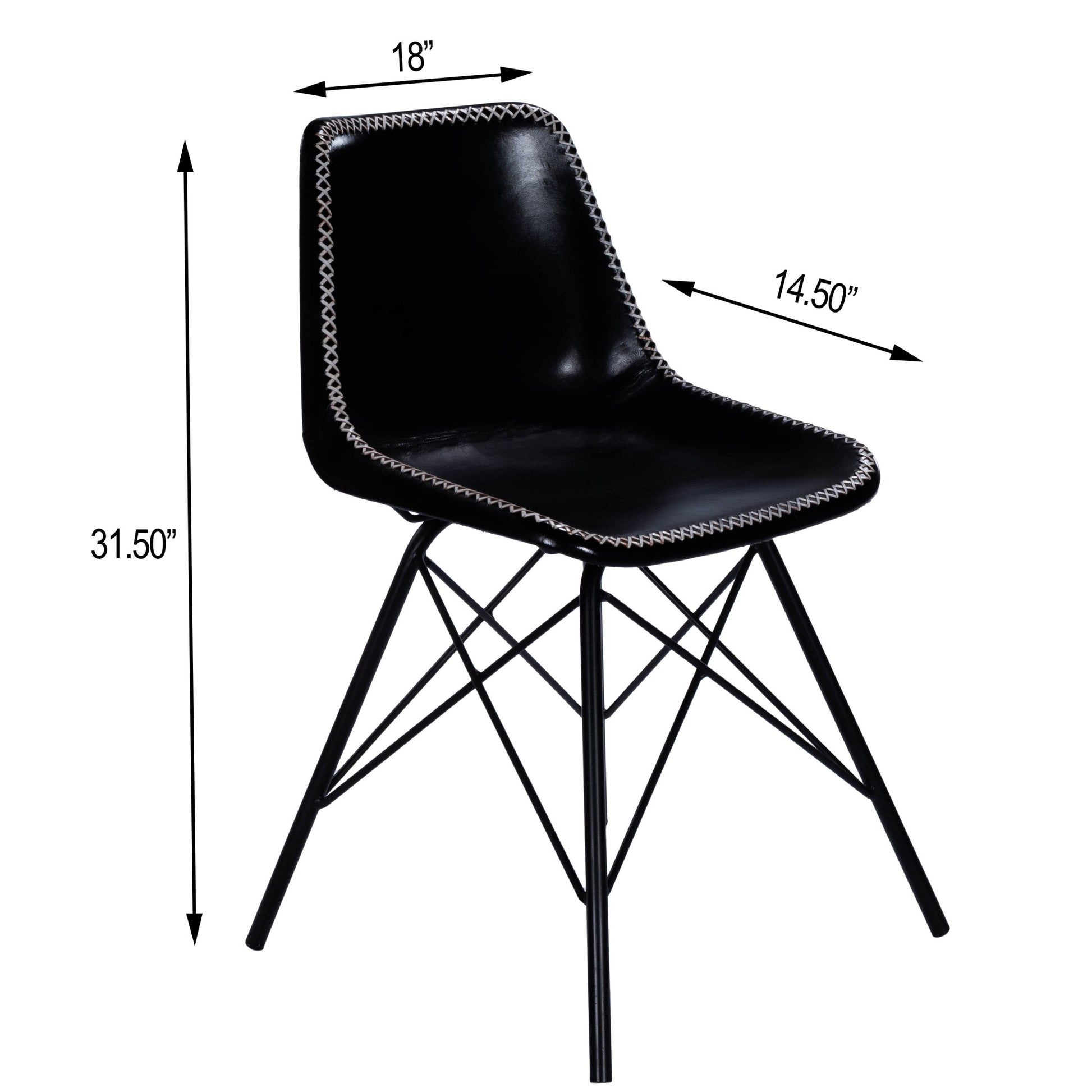 Black Contrast Stitch Leather Dining Chair By Homeroots | Dining Chairs | Modishstore - 8