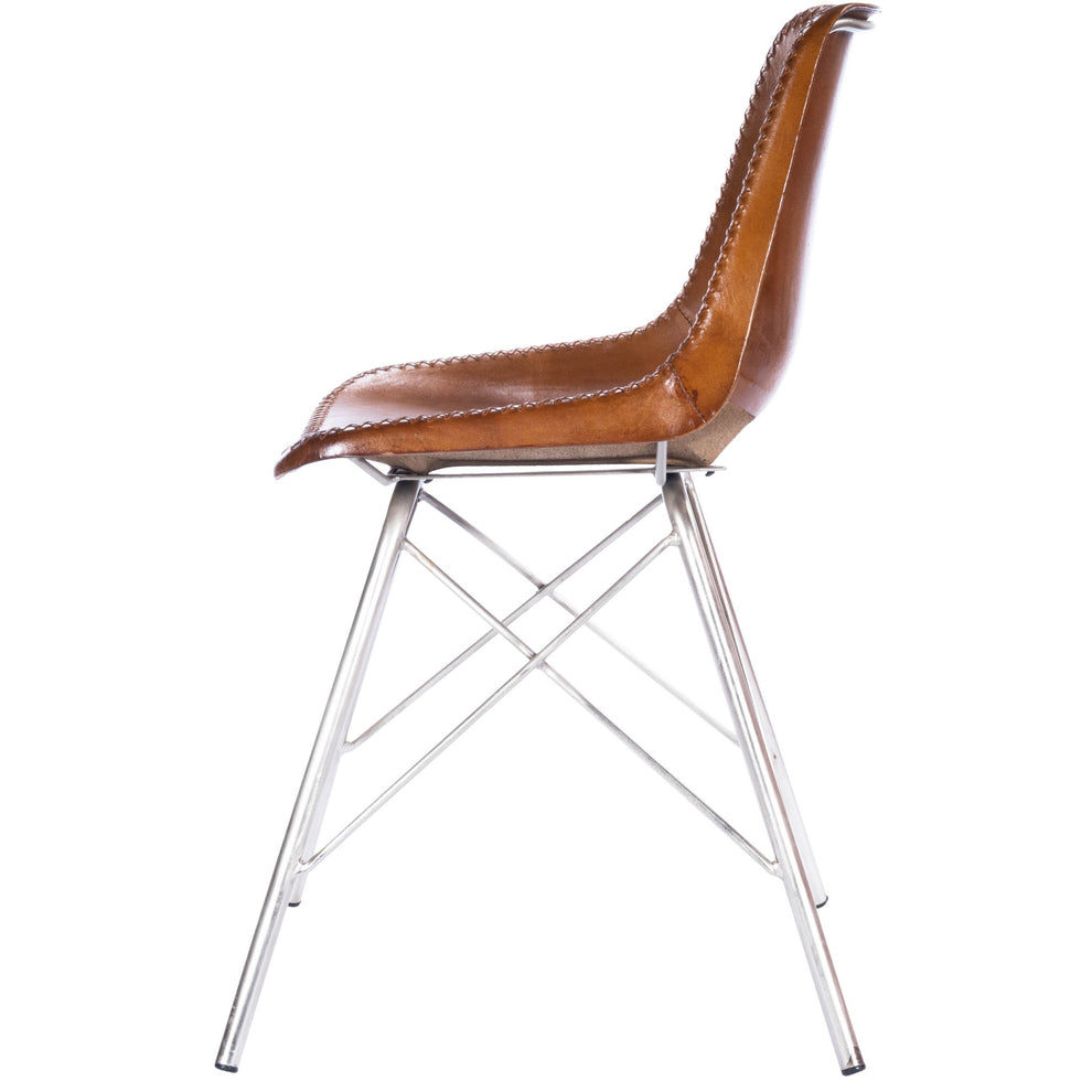 Light Brown Leather Side Chair By Homeroots | Side Chairs | Modishstore - 4