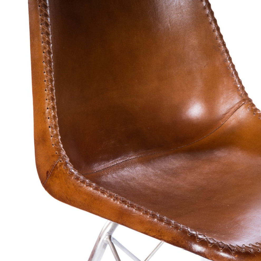 Light Brown Leather Side Chair By Homeroots | Side Chairs | Modishstore - 5