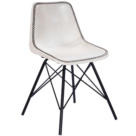 White Contrast Stitch Leather Dining Chair By Homeroots | Dining Chairs | Modishstore