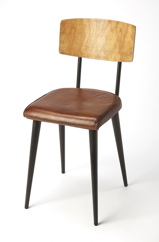 Metal and Wood Leather Dining Chair By Homeroots