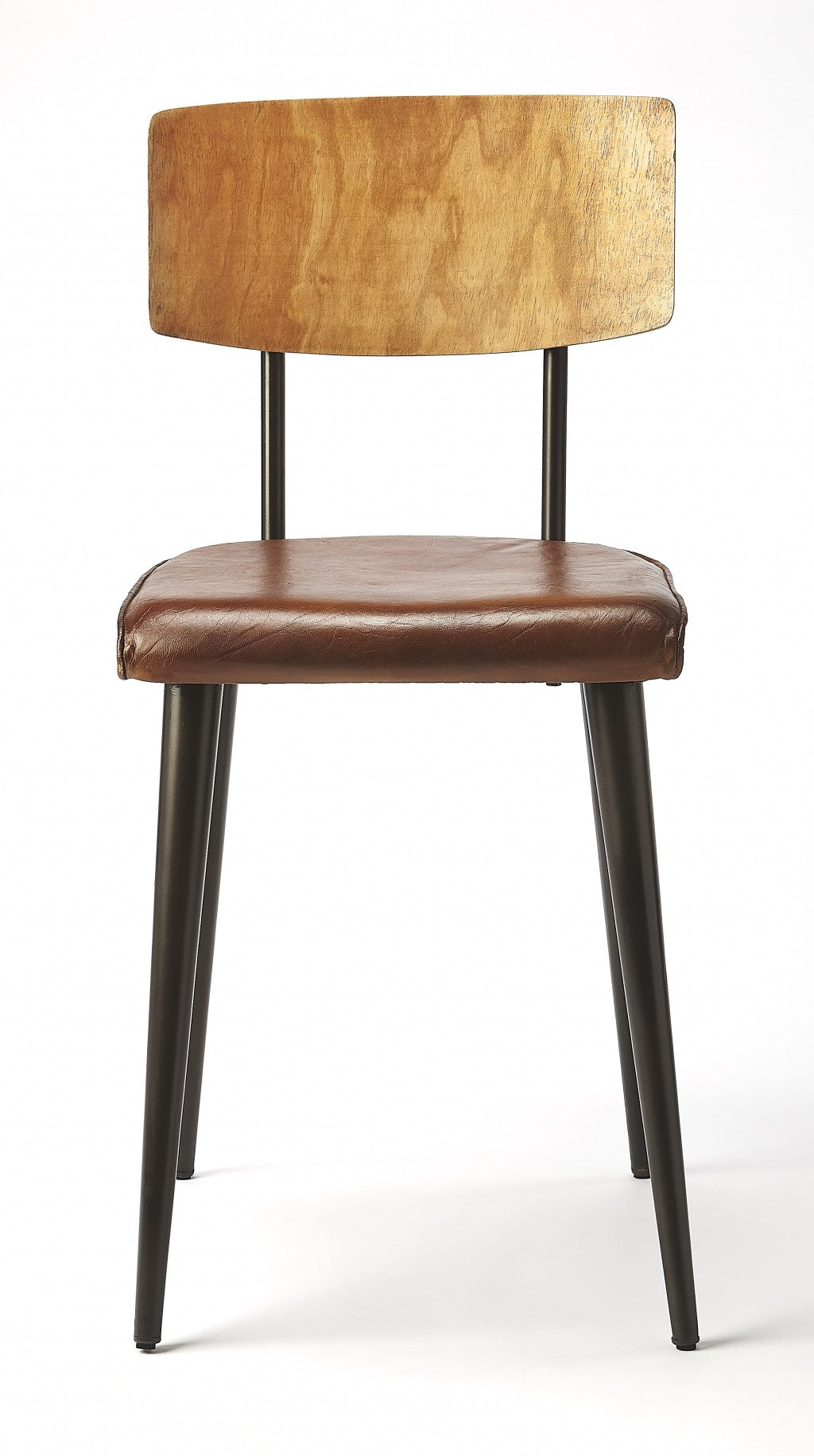 Metal and Wood Leather Dining Chair By Homeroots