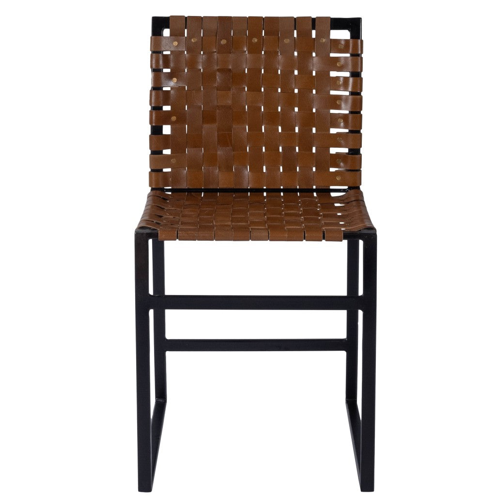 Brown Woven Leather Chair By Homeroots | Accent Chairs | Modishstore - 5