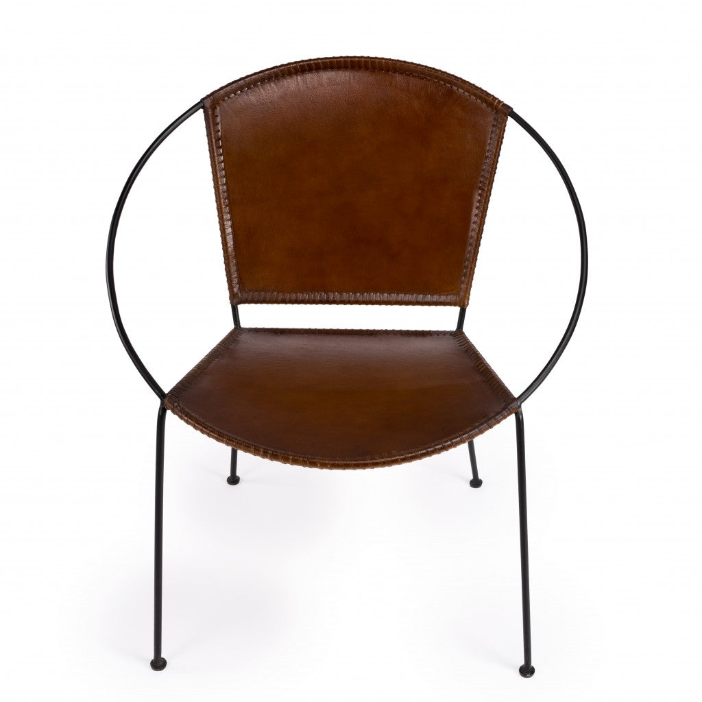 Modern Ring Shape Brown Leather Accent Chair By Homeroots | Accent Chairs | Modishstore - 2