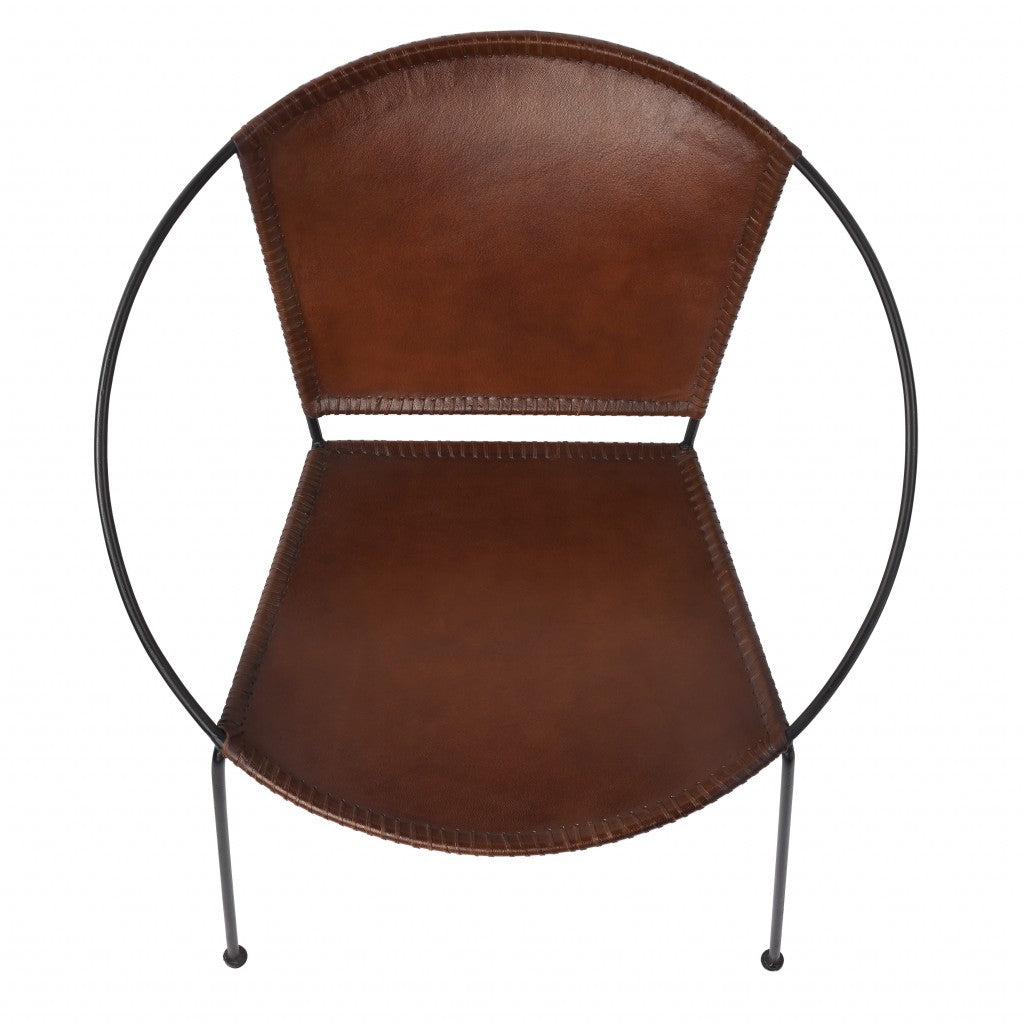 Modern Ring Shape Brown Leather Accent Chair By Homeroots | Accent Chairs | Modishstore - 4