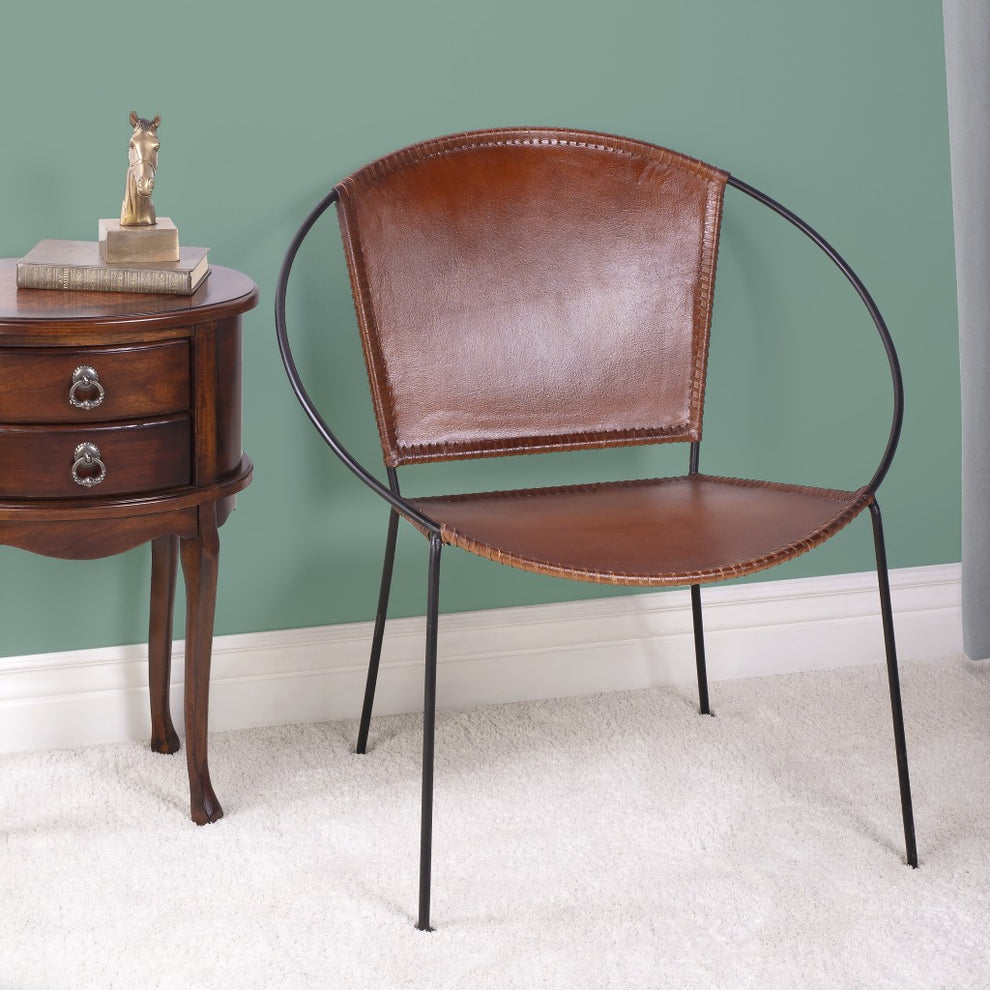 Modern Ring Shape Brown Leather Accent Chair By Homeroots | Accent Chairs | Modishstore - 6