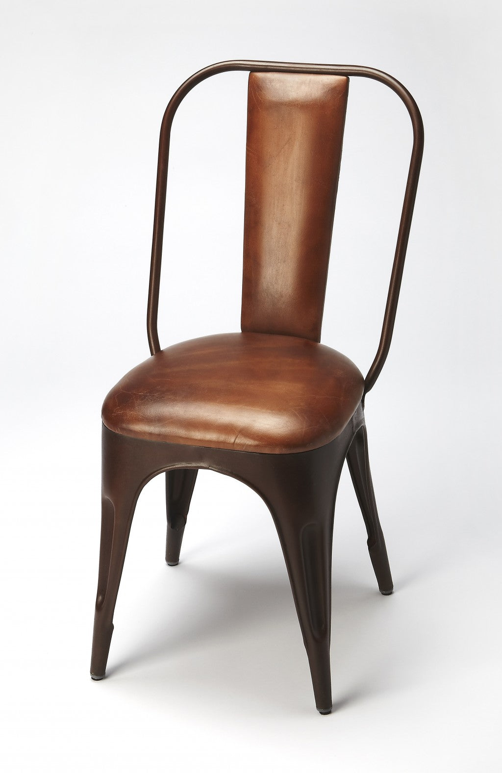 Brown Leather and Iron Side Chair By Homeroots