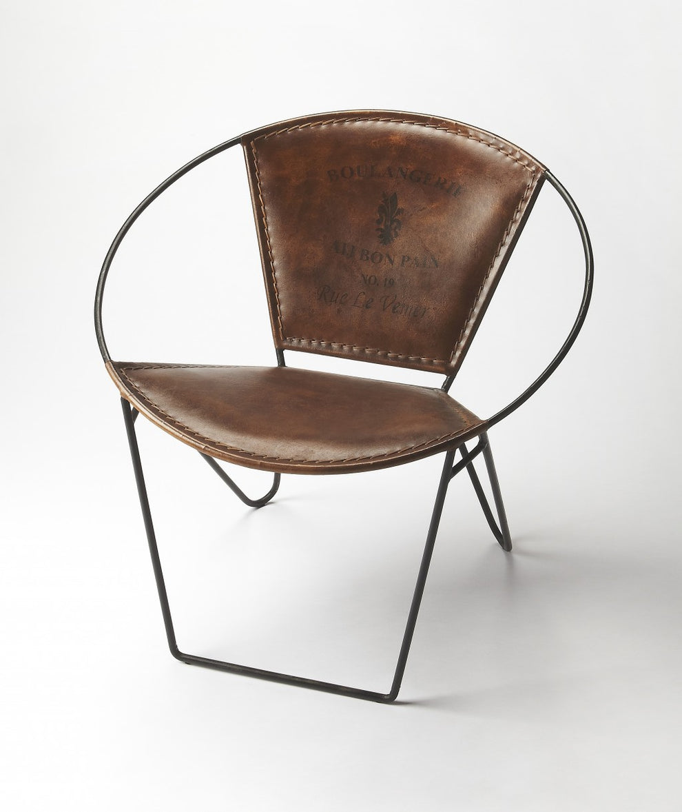French Vintage Style Brown Leather Accent Chair By Homeroots | Accent Chairs | Modishstore - 2
