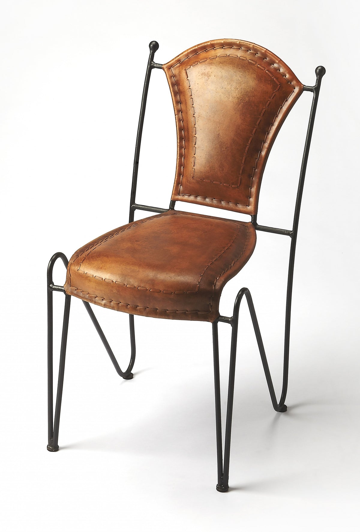 Modern Rustic Iron and Leather Side Chair By Homeroots | Side Chairs | Modishstore