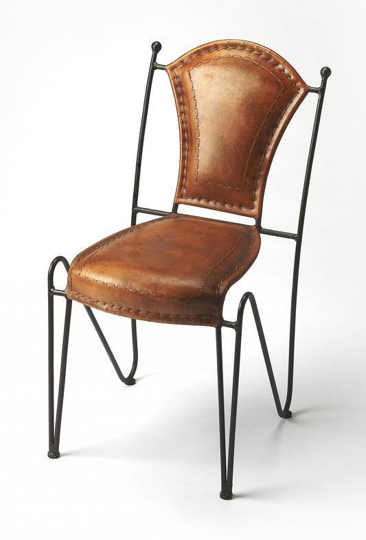 Modern Rustic Iron and Leather Side Chair By Homeroots