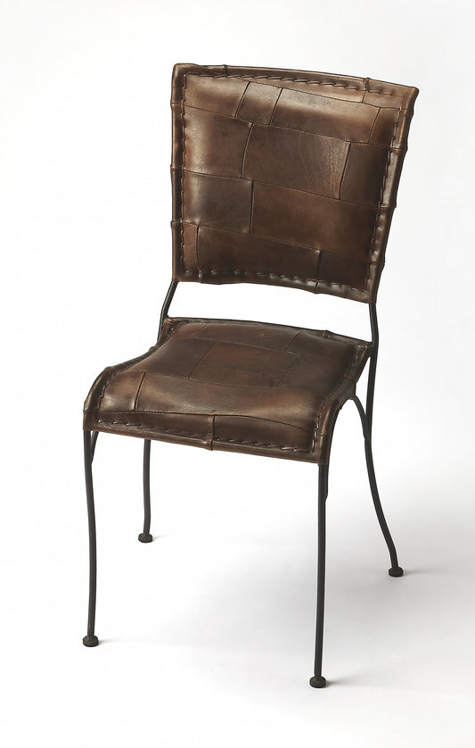 Unique Patchwork Brown Leather Dining Chair By Homeroots | Dining Chairs | Modishstore