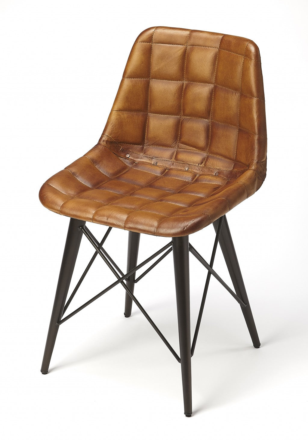 Stitched Squares Brown Leather Dining Chair By Homeroots