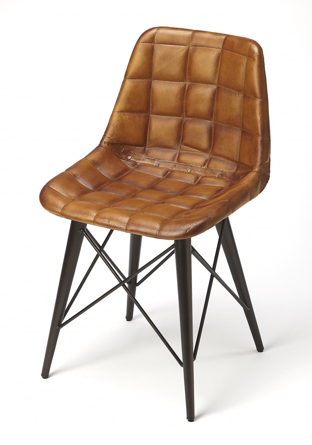Stitched Squares Brown Leather Dining Chair By Homeroots | Dining Chairs | Modishstore