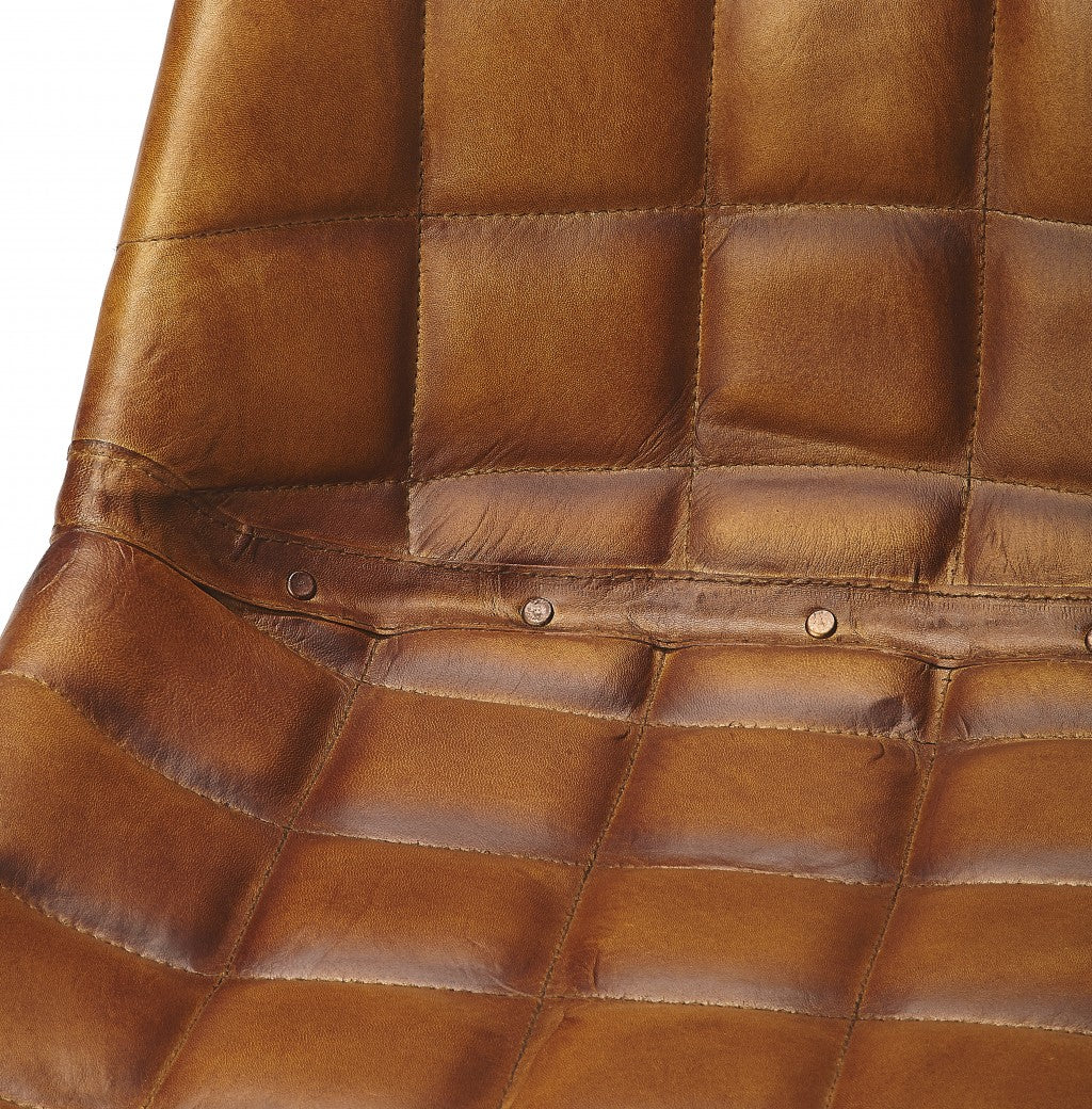 Stitched Squares Brown Leather Dining Chair By Homeroots | Dining Chairs | Modishstore - 2