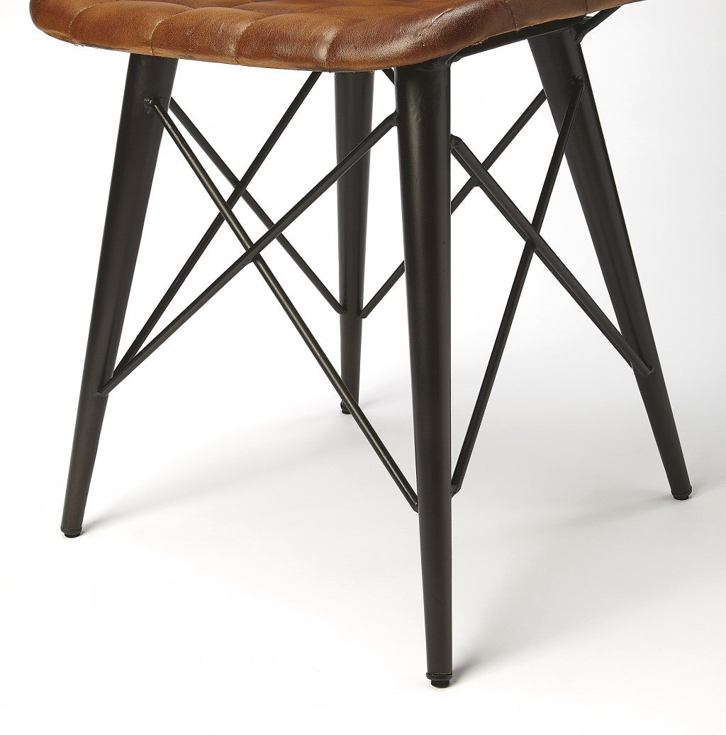Stitched Squares Brown Leather Dining Chair By Homeroots | Dining Chairs | Modishstore - 3