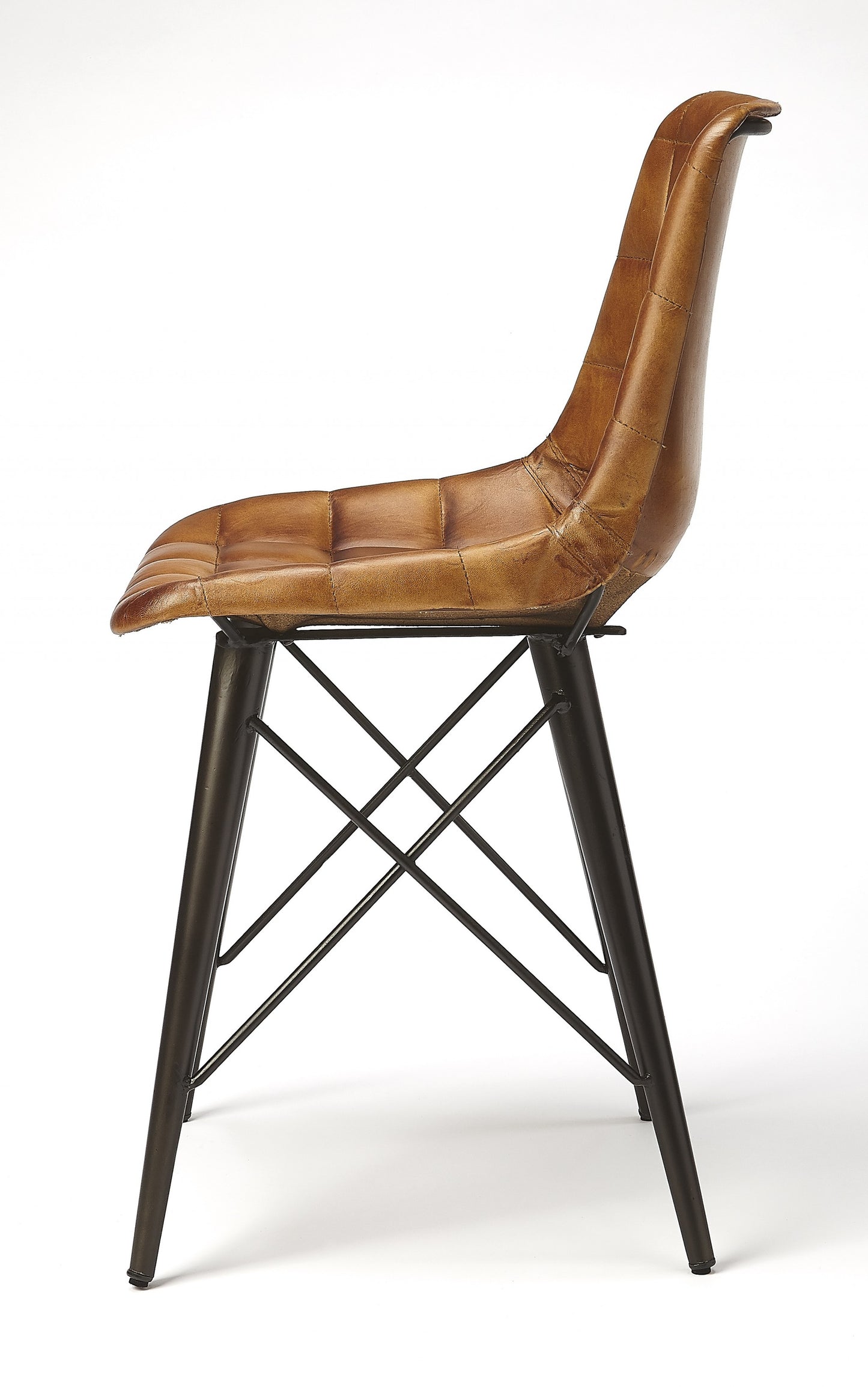Stitched Squares Brown Leather Dining Chair By Homeroots | Dining Chairs | Modishstore - 4