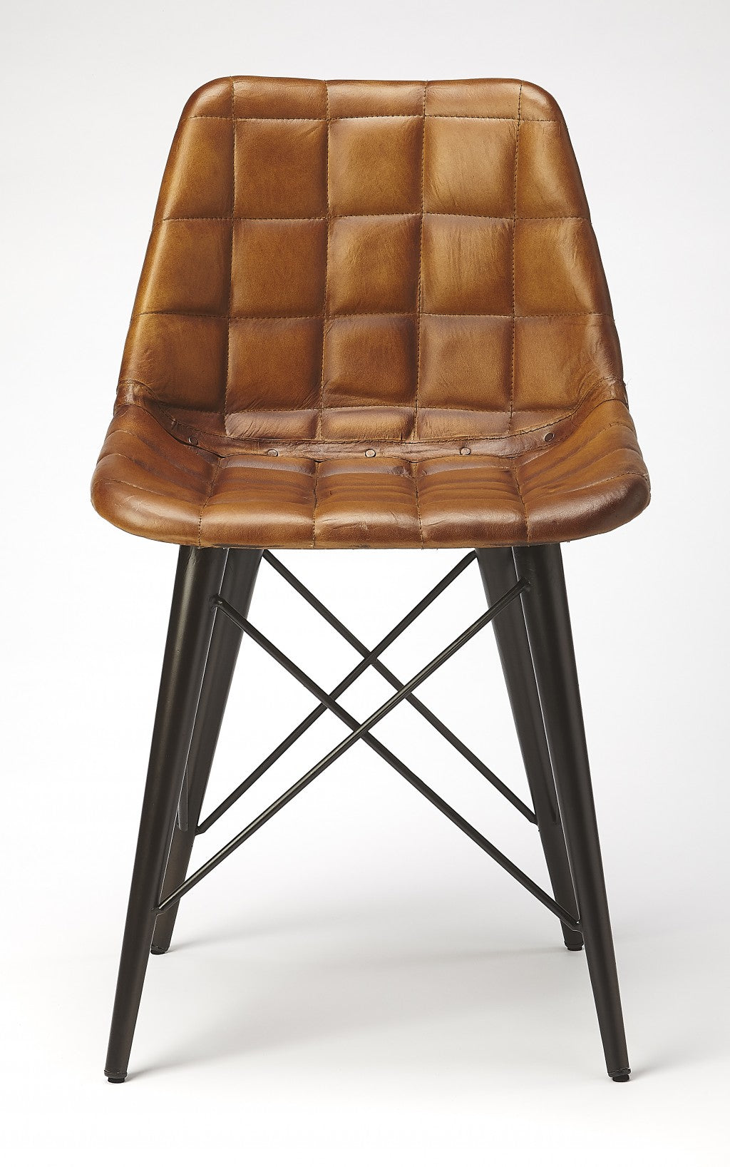 Stitched Squares Brown Leather Dining Chair By Homeroots | Dining Chairs | Modishstore - 5