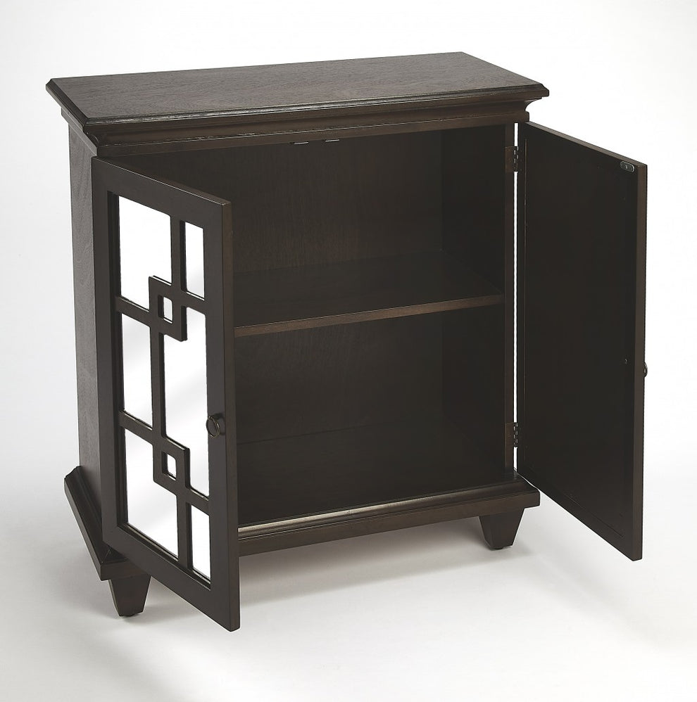 Dark Brown Fret Work Mirrored Accent Chest By Homeroots | Cabinets | Modishstore - 3