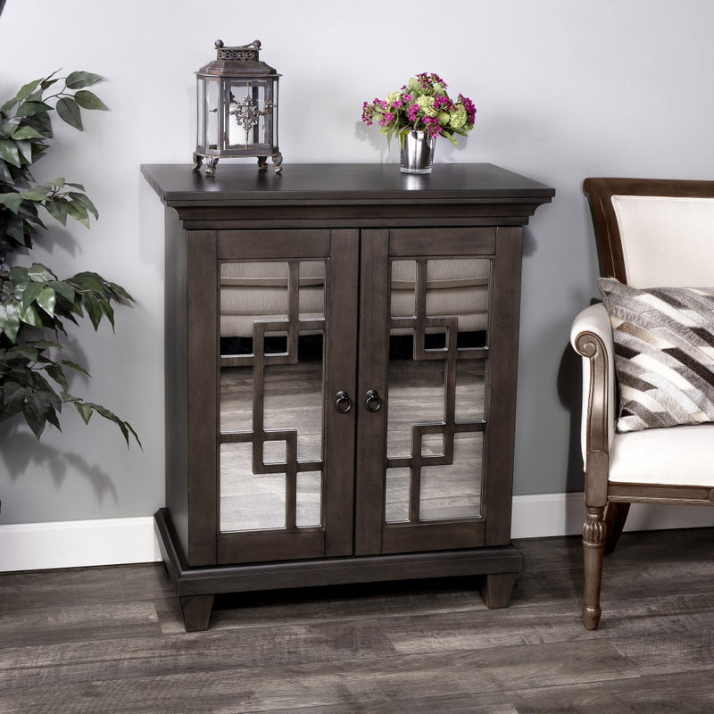 Dark Brown Fret Work Mirrored Accent Chest By Homeroots | Cabinets | Modishstore
