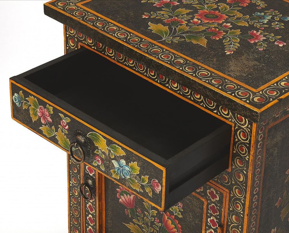 Black And Gold Vintage Hand Painted One Drawer Accent Chest By Homeroots | Drawers | Modishstore - 4