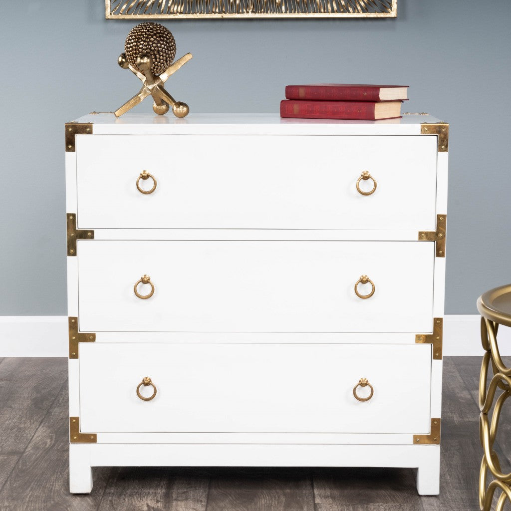 Forster Glossy White Campaign Chest By Homeroots | Drawers | Modishstore
