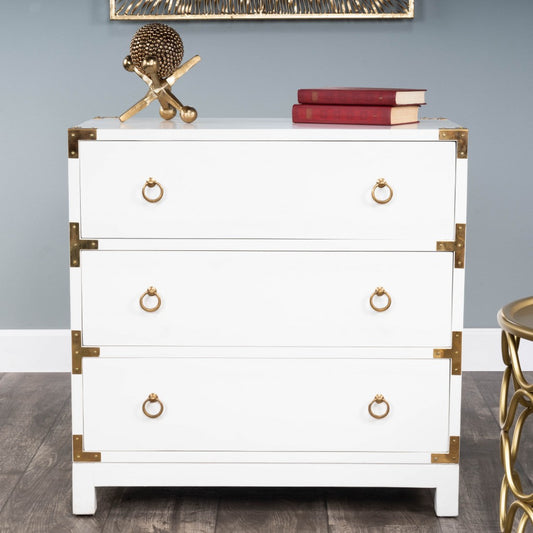Forster Glossy White Campaign Chest By Homeroots | Drawers | Modishstore