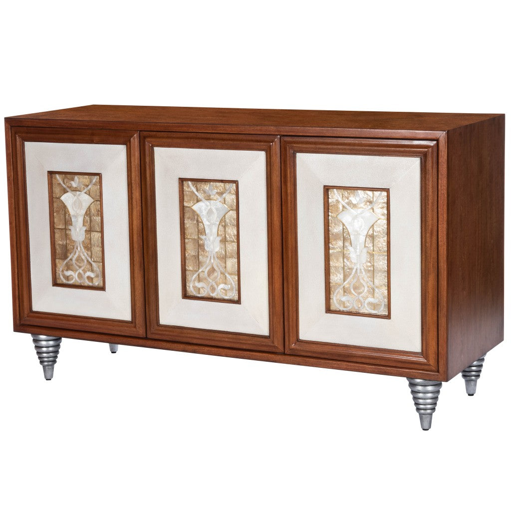 Shelly Leather & Capiz Shell Inlay Sideboard By Homeroots | Cabinets | Modishstore - 2