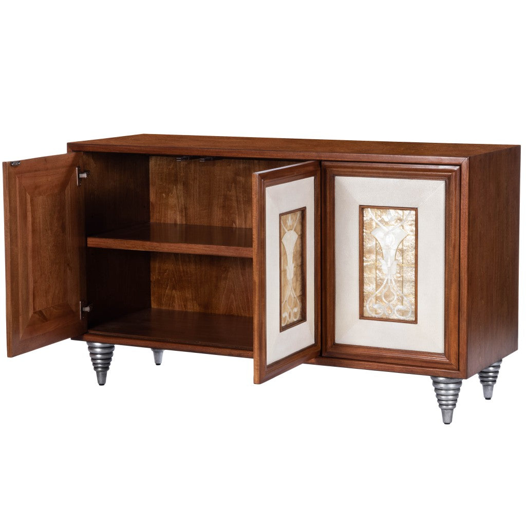 Shelly Leather & Capiz Shell Inlay Sideboard By Homeroots | Cabinets | Modishstore - 5