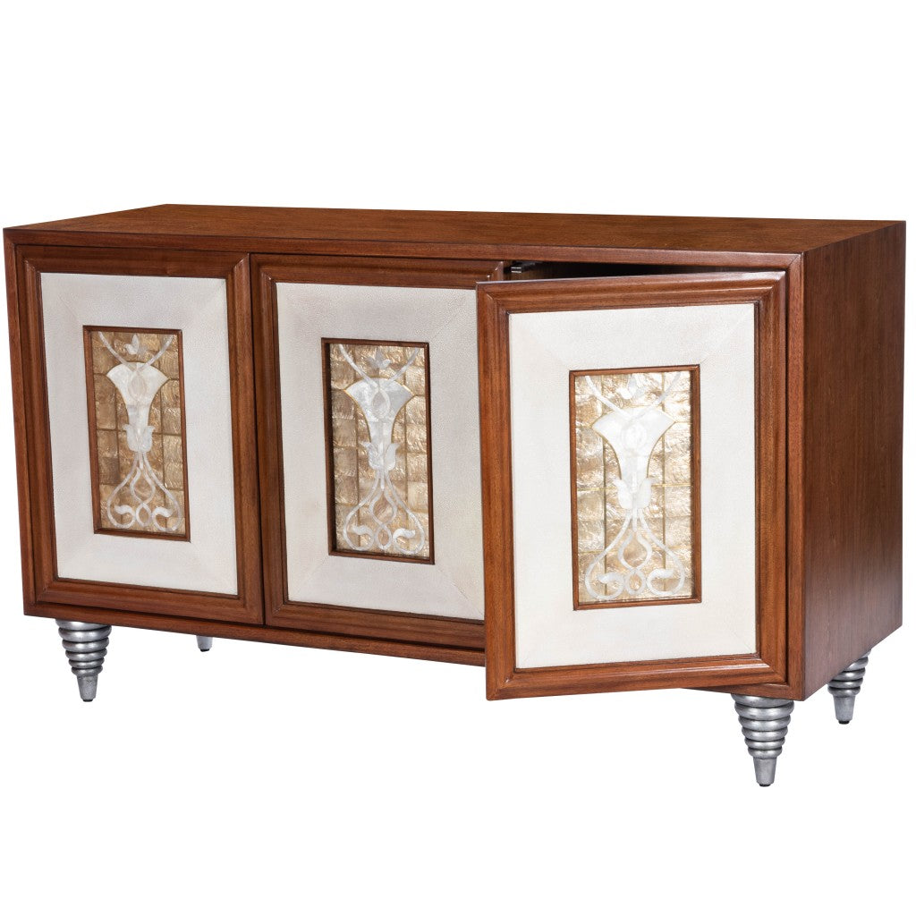 Shelly Leather & Capiz Shell Inlay Sideboard By Homeroots | Cabinets | Modishstore - 6