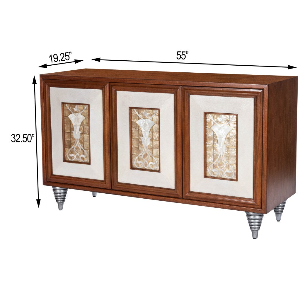 Shelly Leather & Capiz Shell Inlay Sideboard By Homeroots | Cabinets | Modishstore - 7