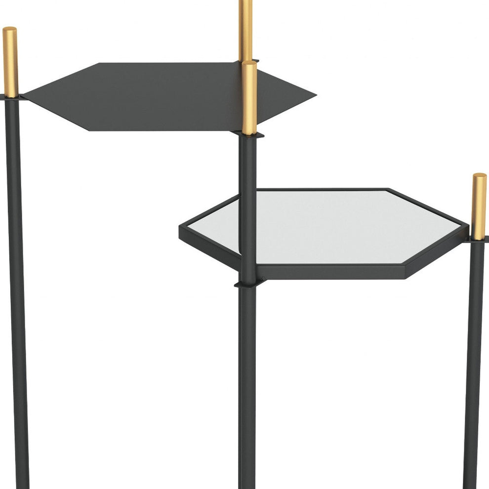 27" Gold And Black Glass End Table With Two Shelves By Homeroots | End Tables | Modishstore - 6