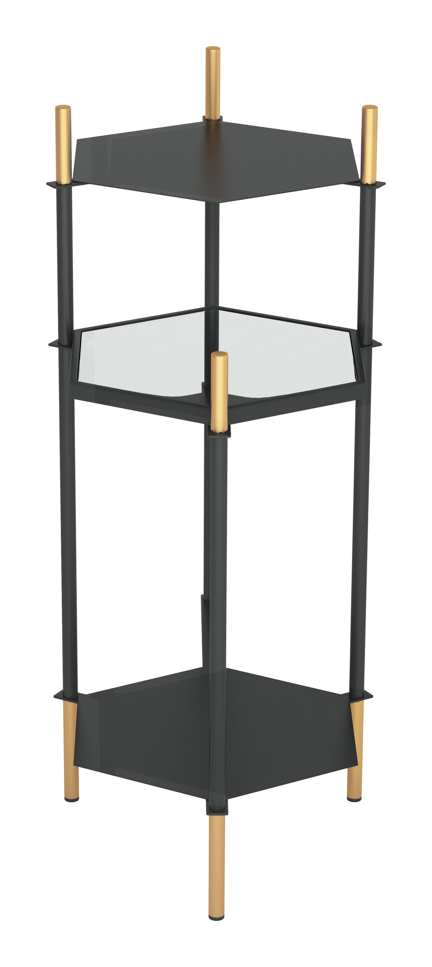 27" Gold And Black Glass End Table With Two Shelves By Homeroots | End Tables | Modishstore - 3