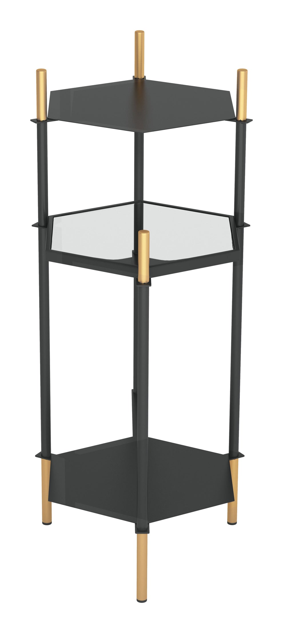 27" Gold And Black Glass End Table With Two Shelves By Homeroots | End Tables | Modishstore - 3
