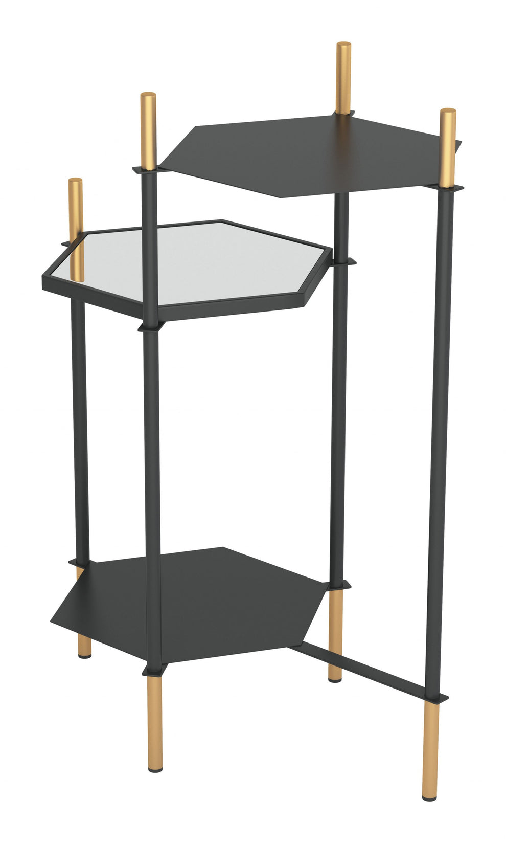 27" Gold And Black Glass End Table With Two Shelves By Homeroots | End Tables | Modishstore - 5