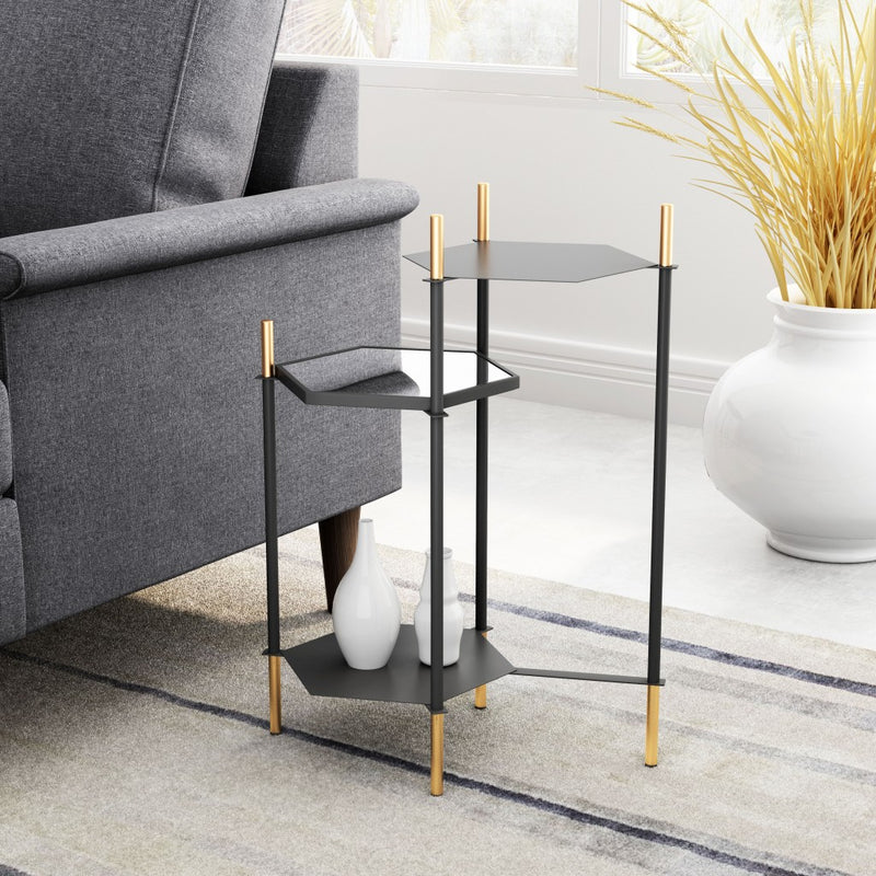 27" Gold And Black Glass End Table With Two Shelves By Homeroots | End Tables | Modishstore