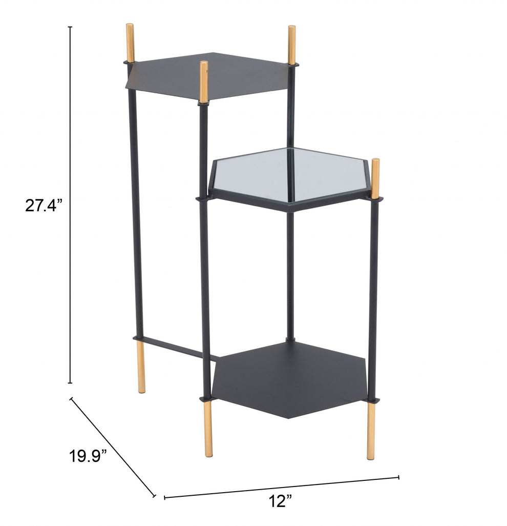 27" Gold And Black Glass End Table With Two Shelves By Homeroots | End Tables | Modishstore - 8